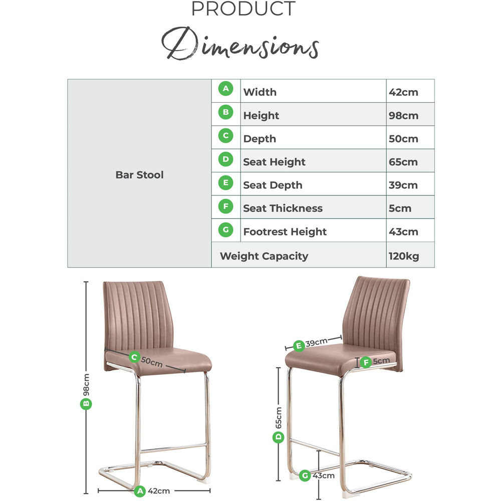 Furniturebox Fontana Cappuccino Beige and Silver Faux Leather Bar Chair Set of 2 Image 9