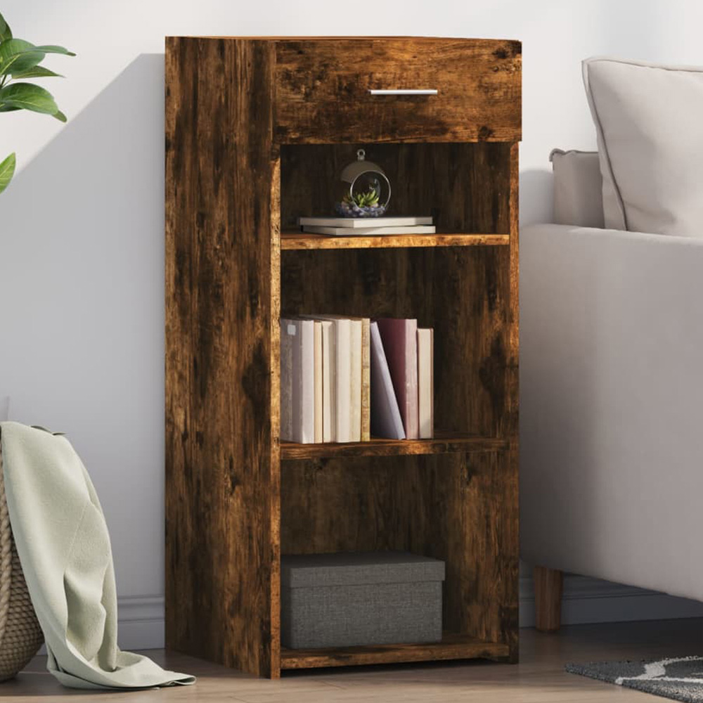 vidaXL Single Drawer 3 Shelf Smoked Oak Sideboard Image 1