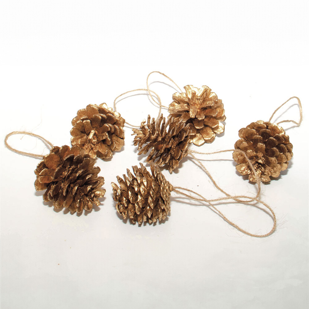 St Helens Gold Hanging Pine Cone Decoration 6 Pack Image 5