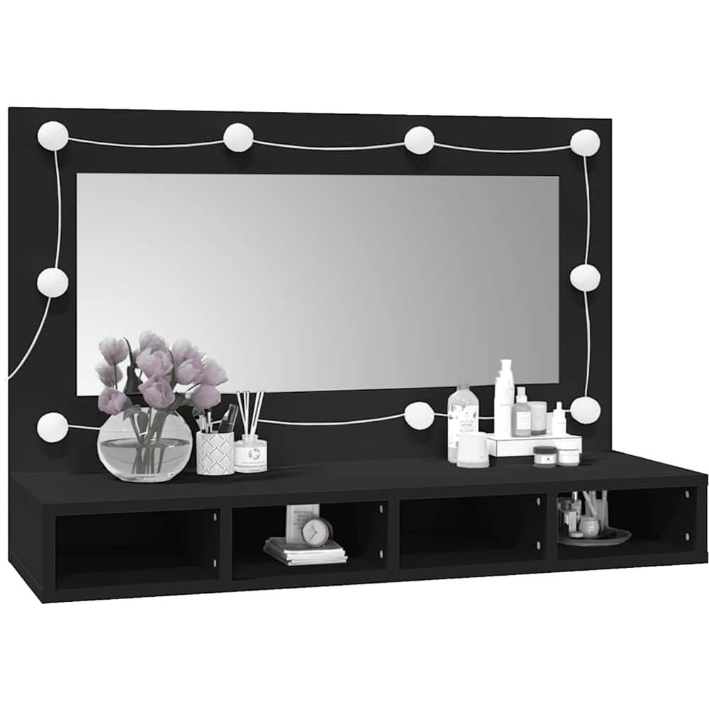 vidaXL 4 Shelf LED Mirror Black Cabinet Image 3