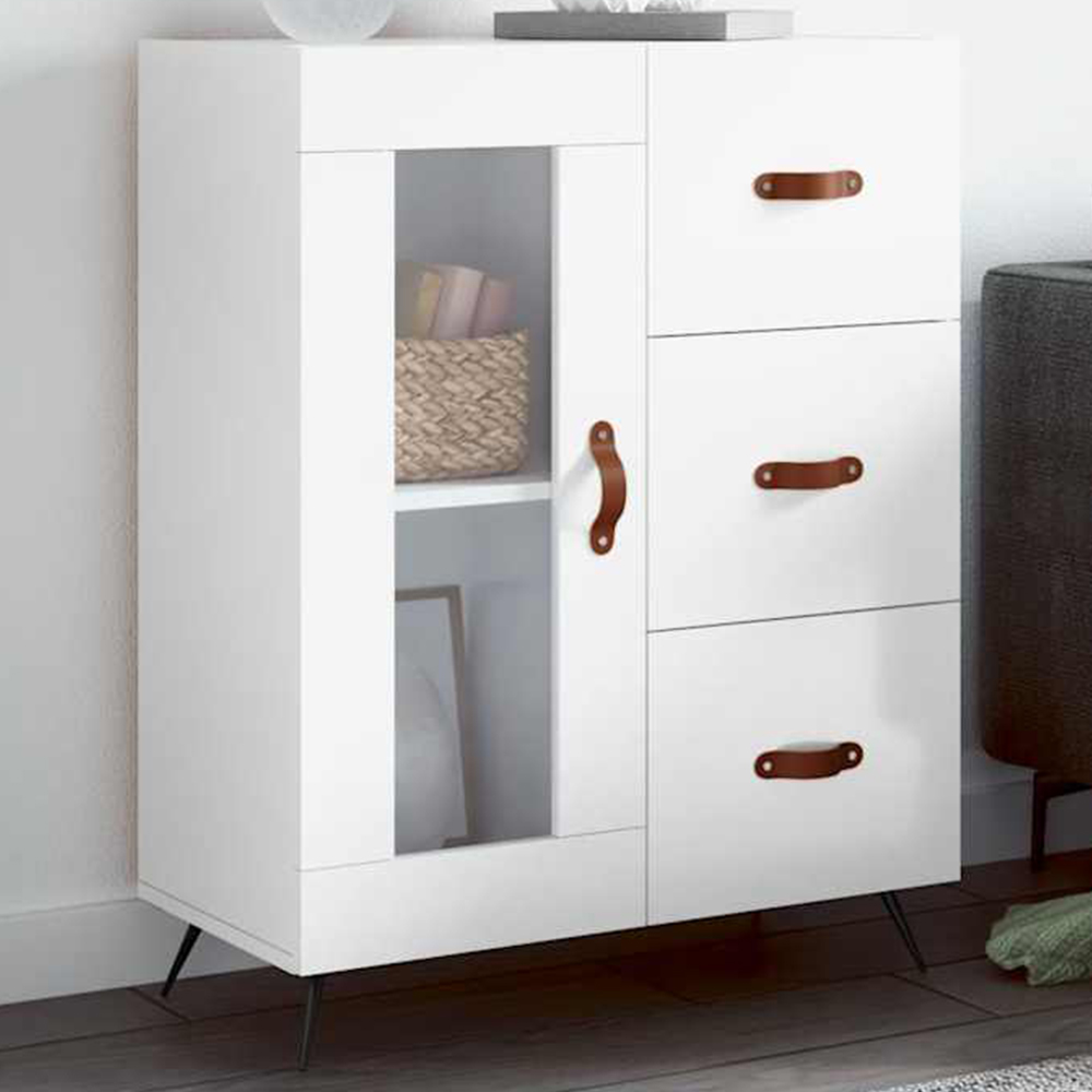 vidaXL Single Door 3 Drawer White Sideboard Image 1
