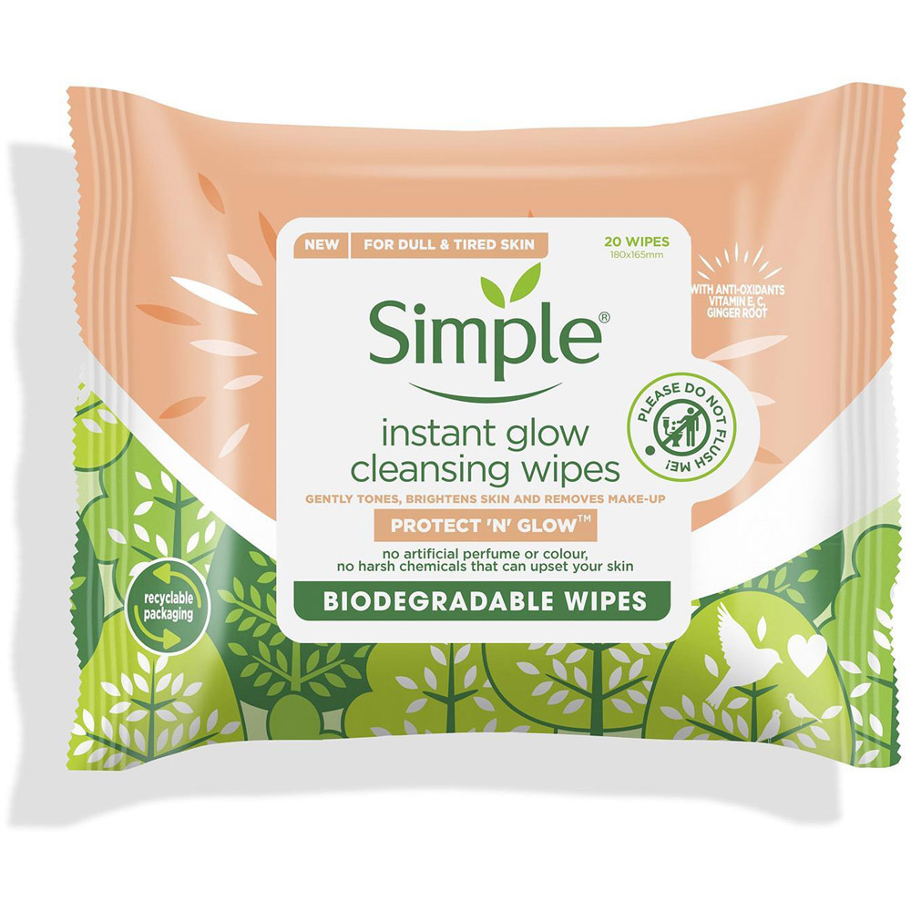 Simple Protect N Glow Biodegradable Instant Cleansing Wipes 3 Pack Image 2
