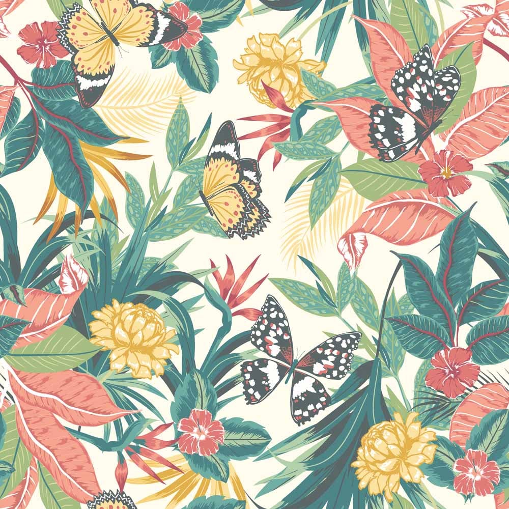 Hoopla Walls Paradise Apricot and Jade Non Woven Wallpaper Image 1