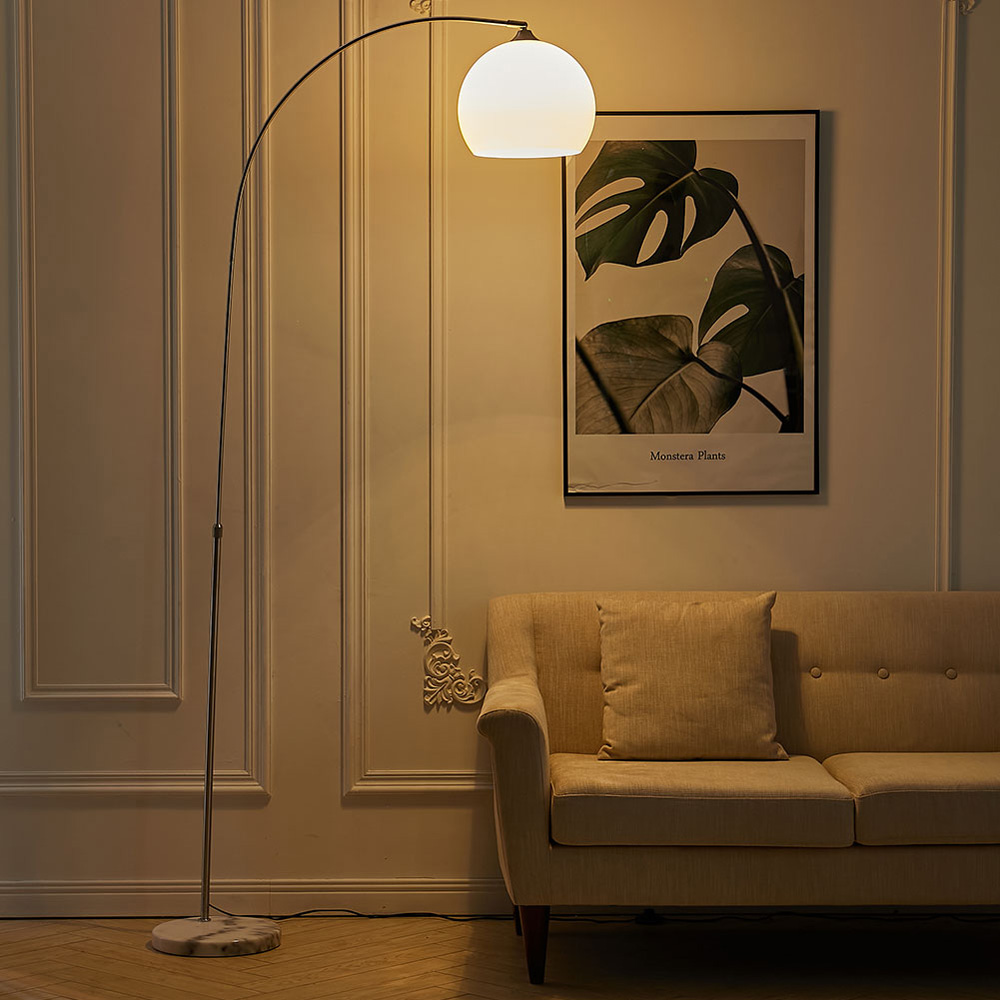 Living and Home Modern Arched Floor Lamp with White Lampshade Image 7