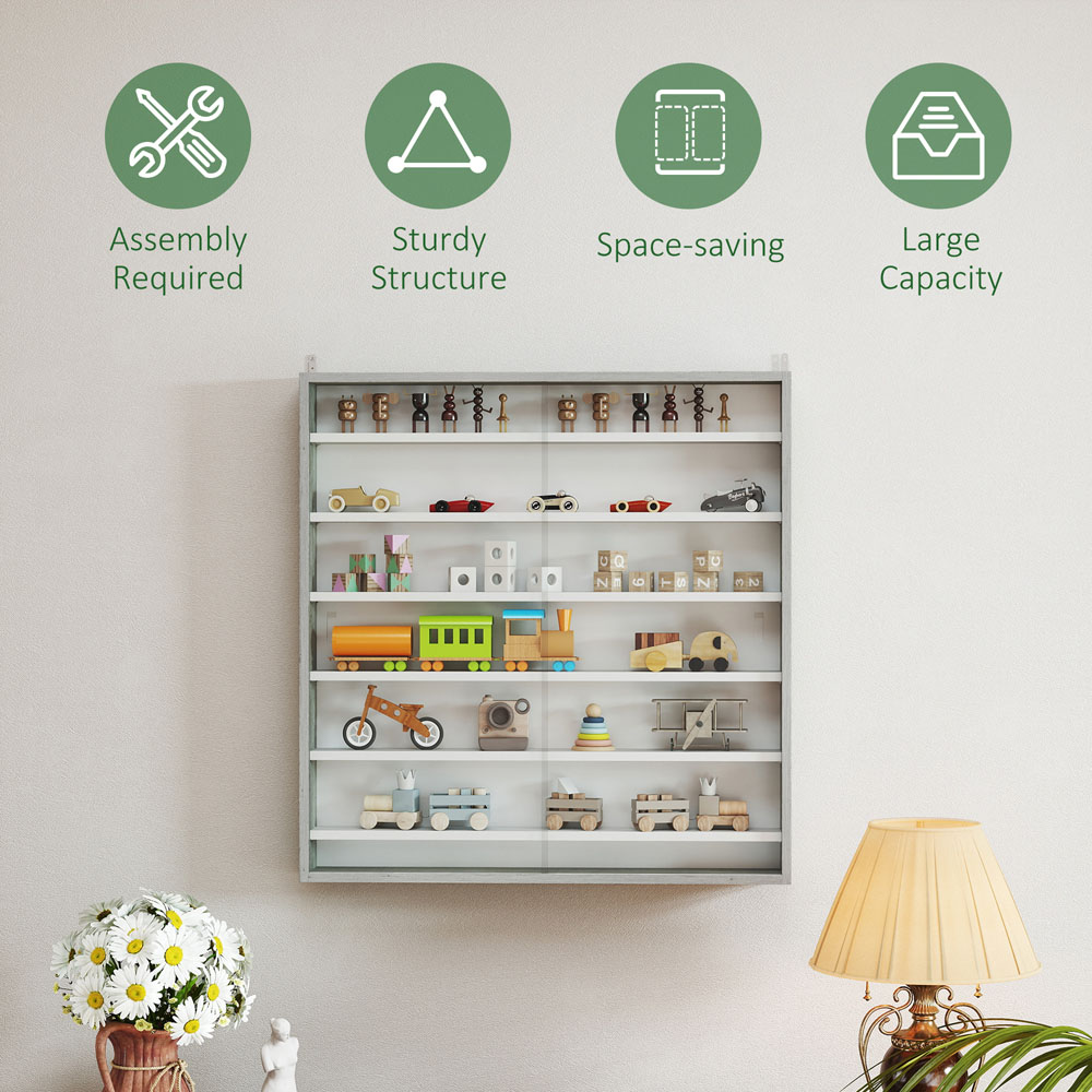 HOMCOM 7-Tier Glass Doors Graphite Wood Effect Wall Display Cabinet Image 6