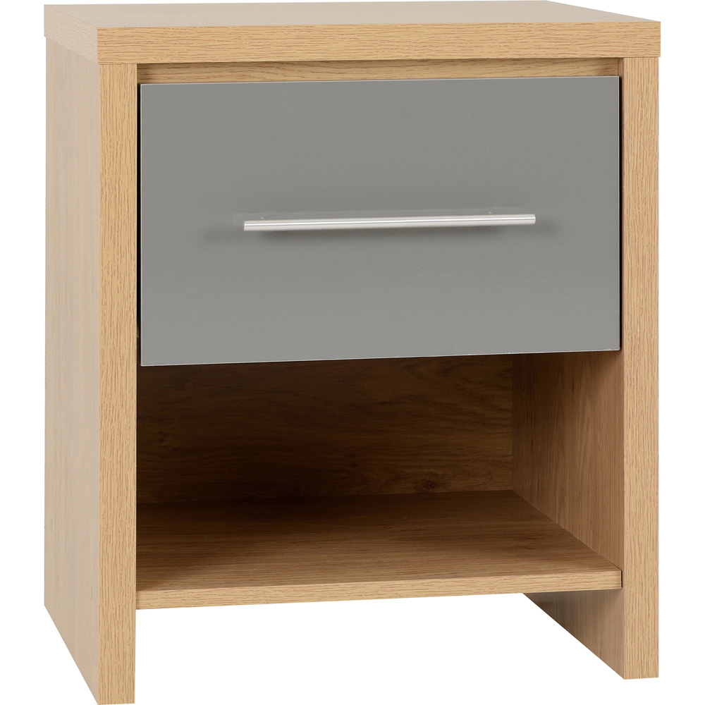 Seconique Seville Single Drawer Grey Gloss Light Oak Veneer Bedside Table Image 2