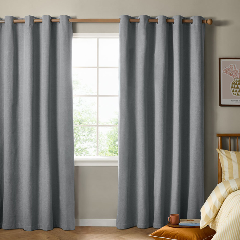 Furn The Ultimate Denim Textured Woven Blackout Eyelet Curtains 168 x 137cm Image 1