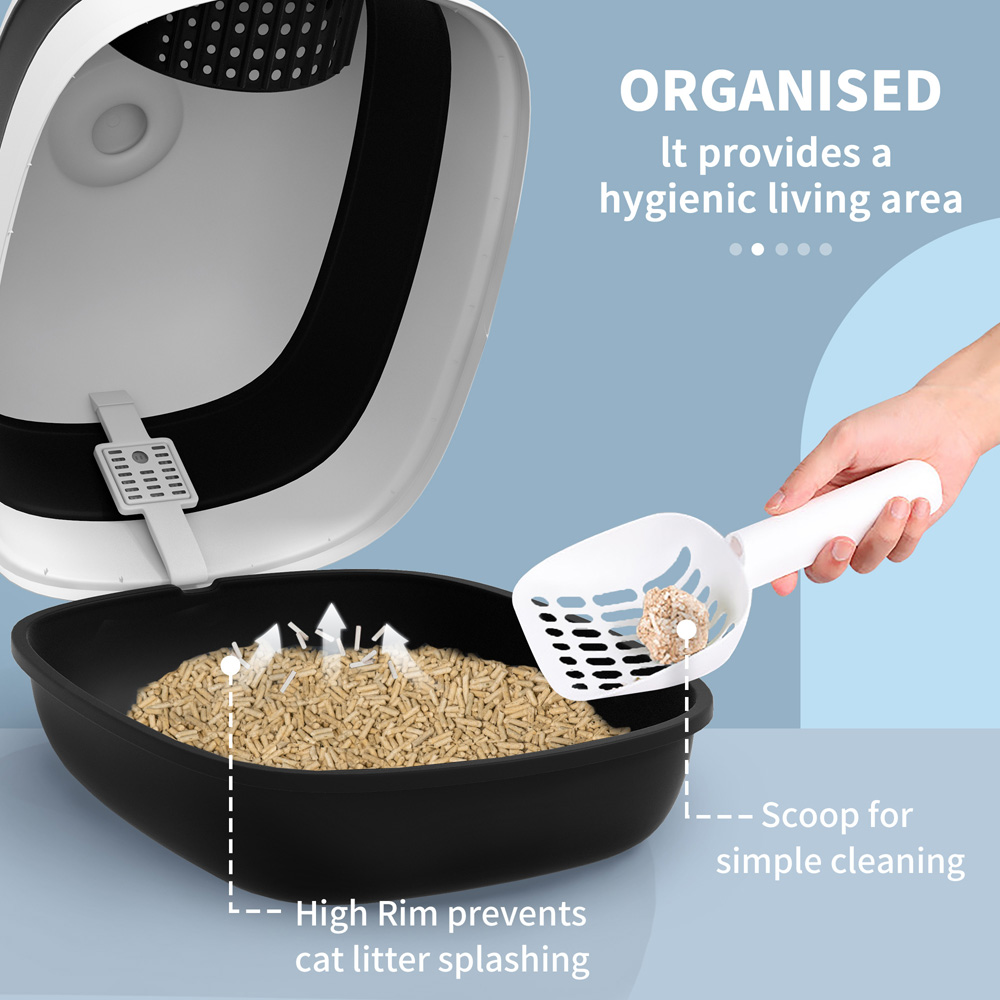 PawHut Black and White Foldable Cat Litter Box 38 x 41 x 52cm Image 5