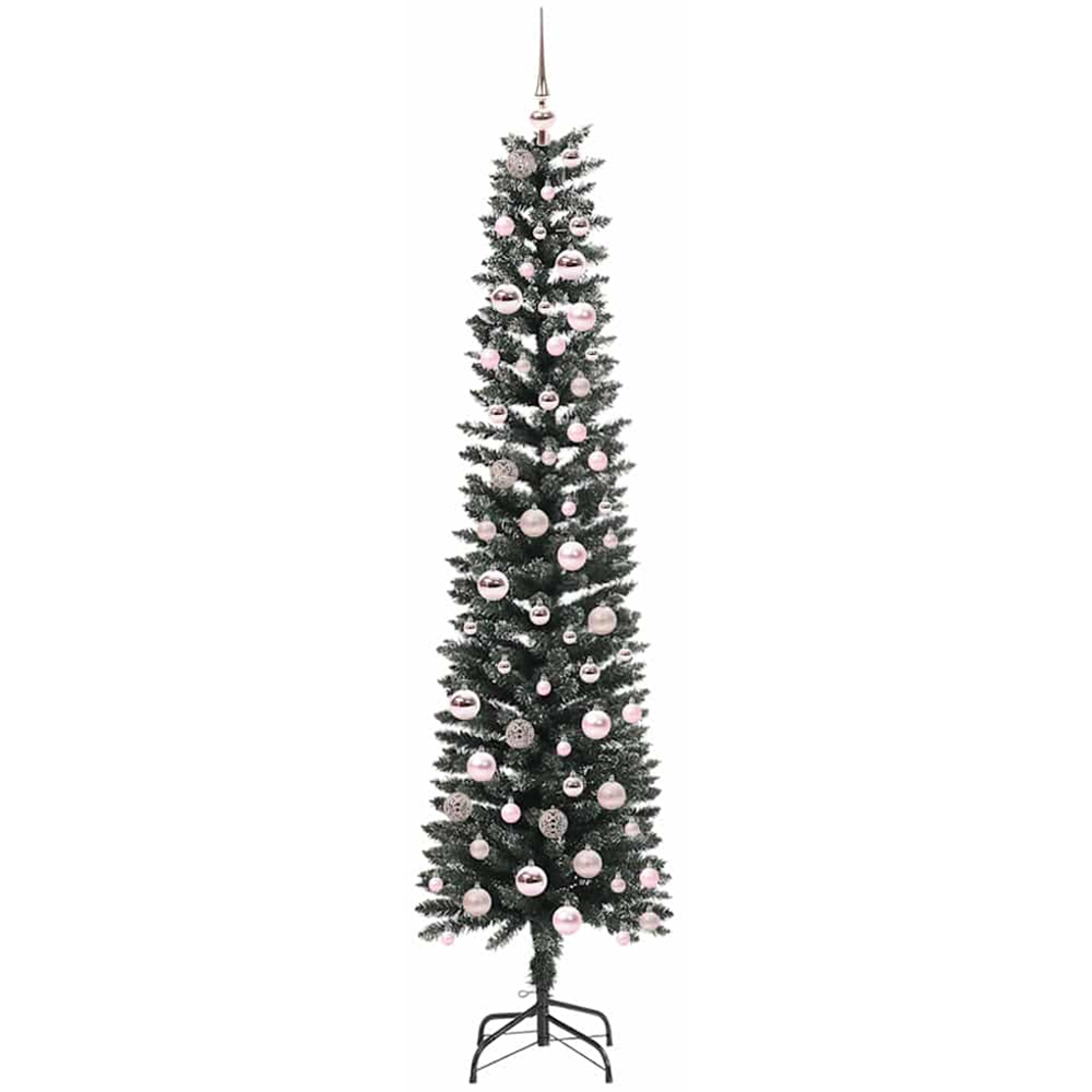 vidaXL Pre-Lit Pink Baubles Green Artificial Christmas Tree 7ft Image 4