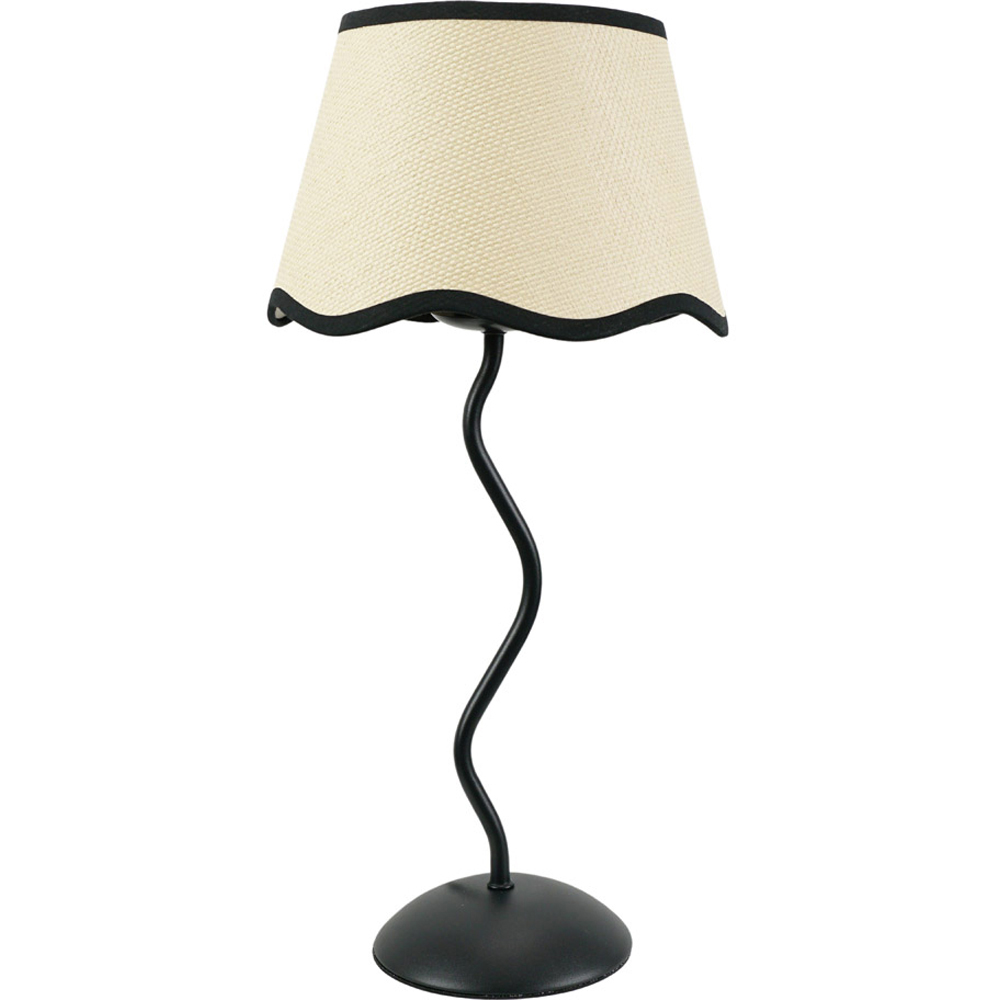 ValueLights Wiggle Linen Scallop Black Edge Shade Black Metal Stem LED Table Lamp Image 1