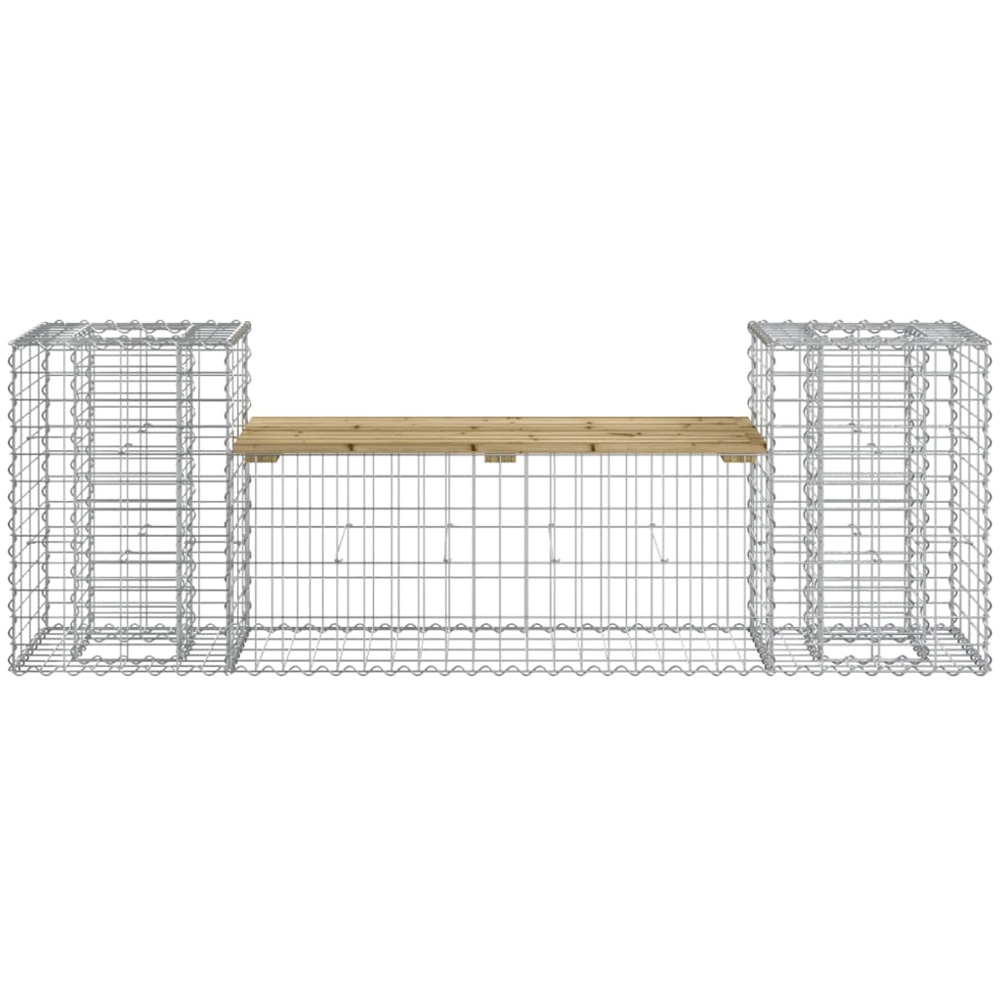 vidaXL Brown Solid Impregnated Pine Wood Gabion Design Garden Bench 183 x 41 x 60.5cm Image 2
