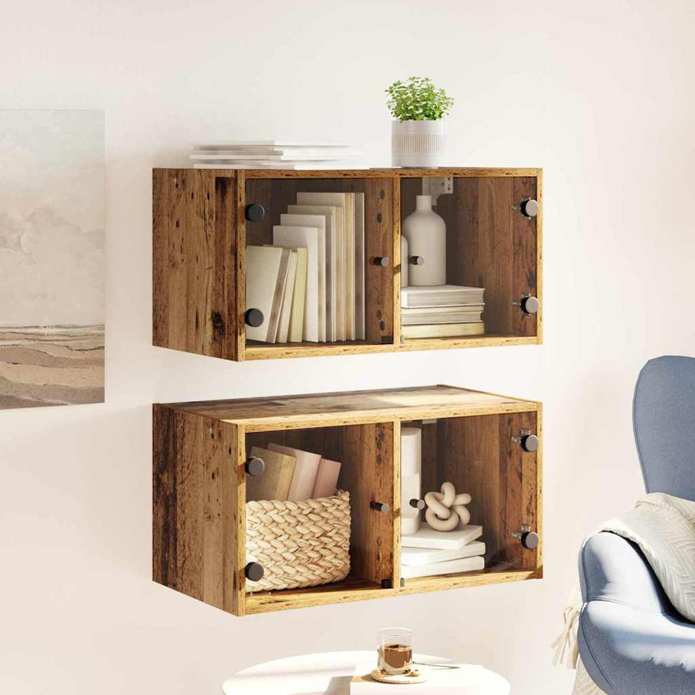 vidaXL 2 Glass Door Old Wood Wall Cabinet Set of 2 Image 9