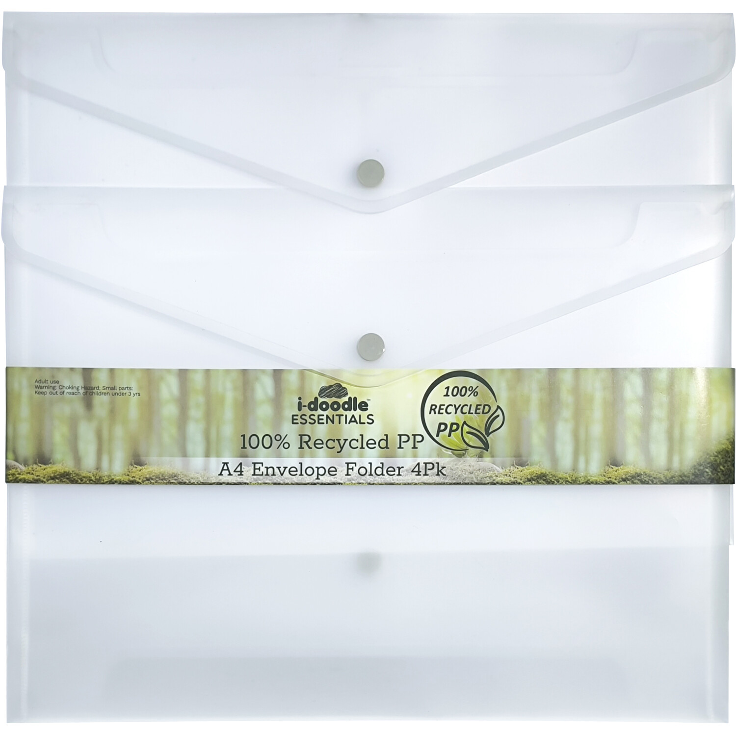 Pack of 4 Recycled PP A4 Envelope Folders - White Image 1