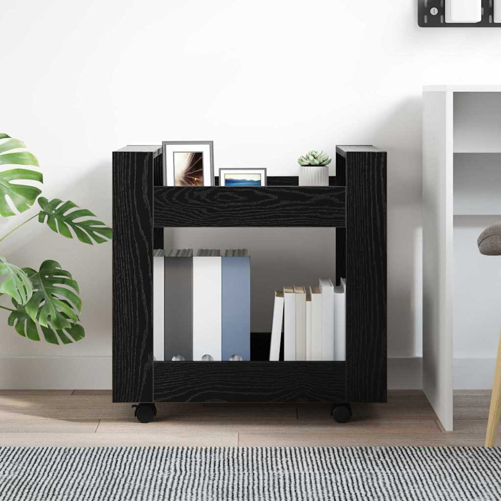 vidaXL 2 Shelf Black Oak Wooden Desk Trolley Image 8