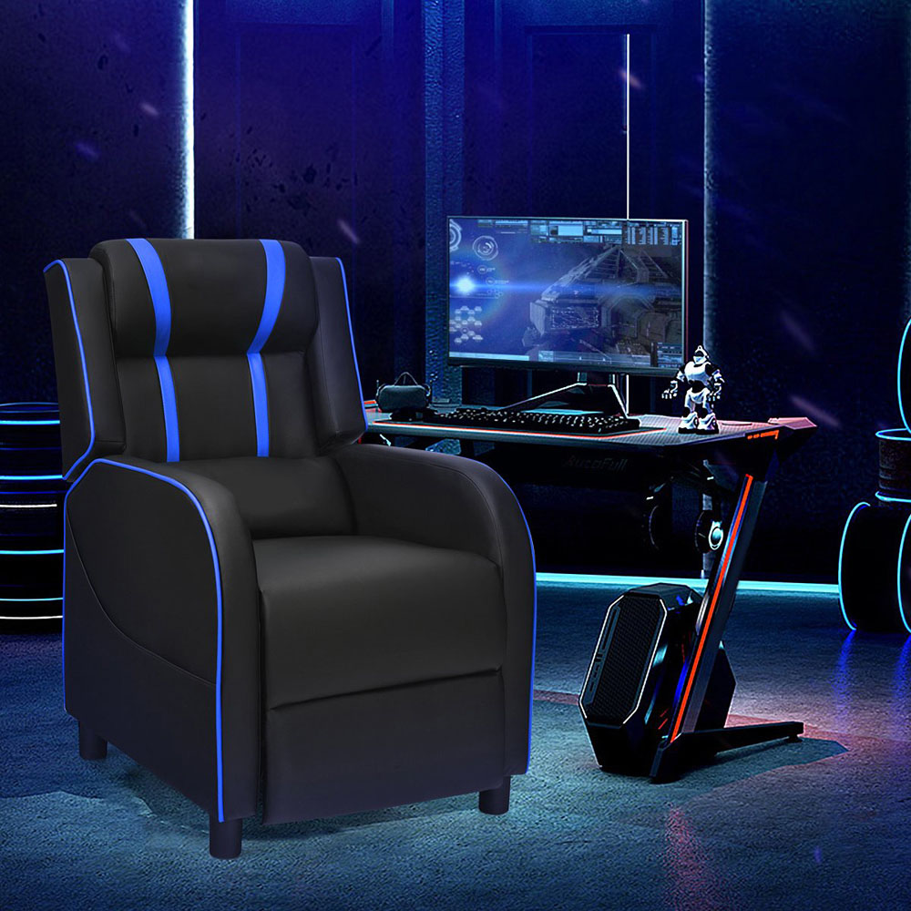 Costway Blue Adjustable Gaming Chair with Headrest Image 5