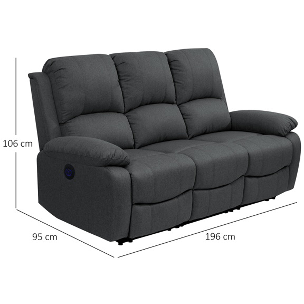 Comfy Living 3 Seater Dark Grey Linen Electric Recliner Sofa Image 7