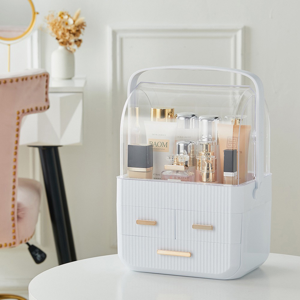 Living and Home 3 Drawer Makeup Storage Organiser with Transparent Lid and Handle Image 2