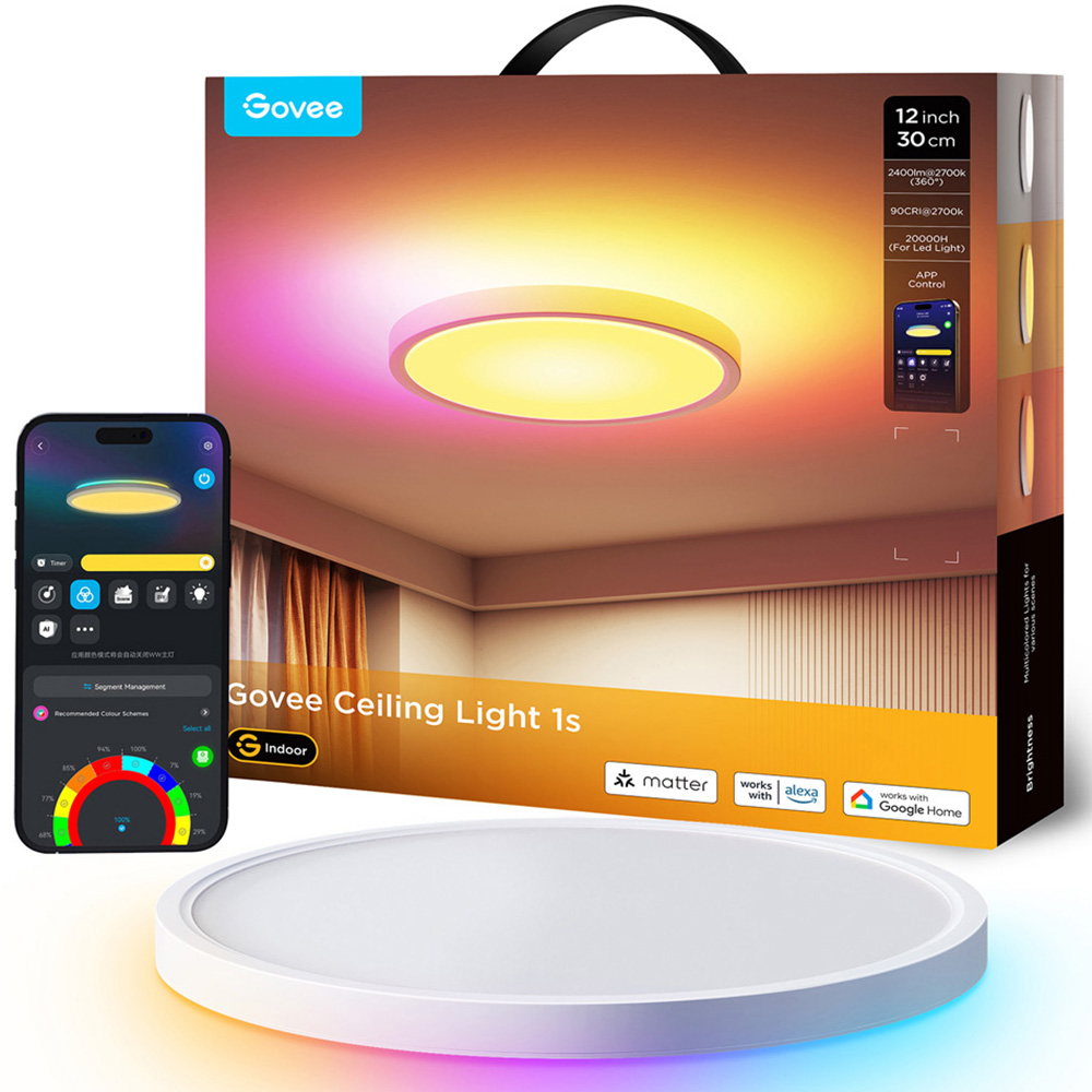 Govee 1S RGBWW and RGBIC Round Smart LED Ceiling Light 12 inch Image 2