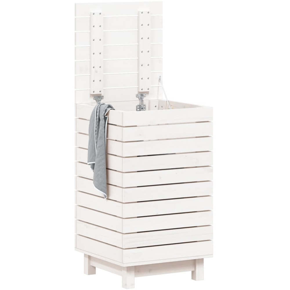 vidaXL White Solid Pine Wood Laundry Basket 44 x 44 x 76cm Image 2