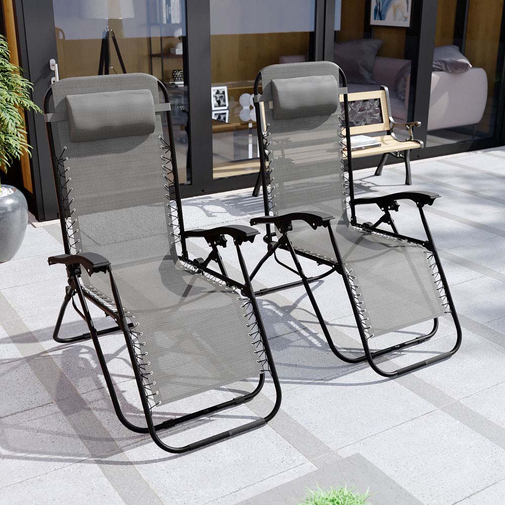 Garden Vida Set of 2 Grey Zero Gravity Chairs Image 1