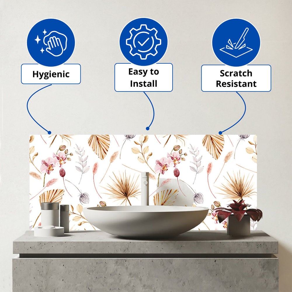 Warren Reed Designer Watercolour Orchids Glass Bathroom Splashback 25 x 60cm Image 3