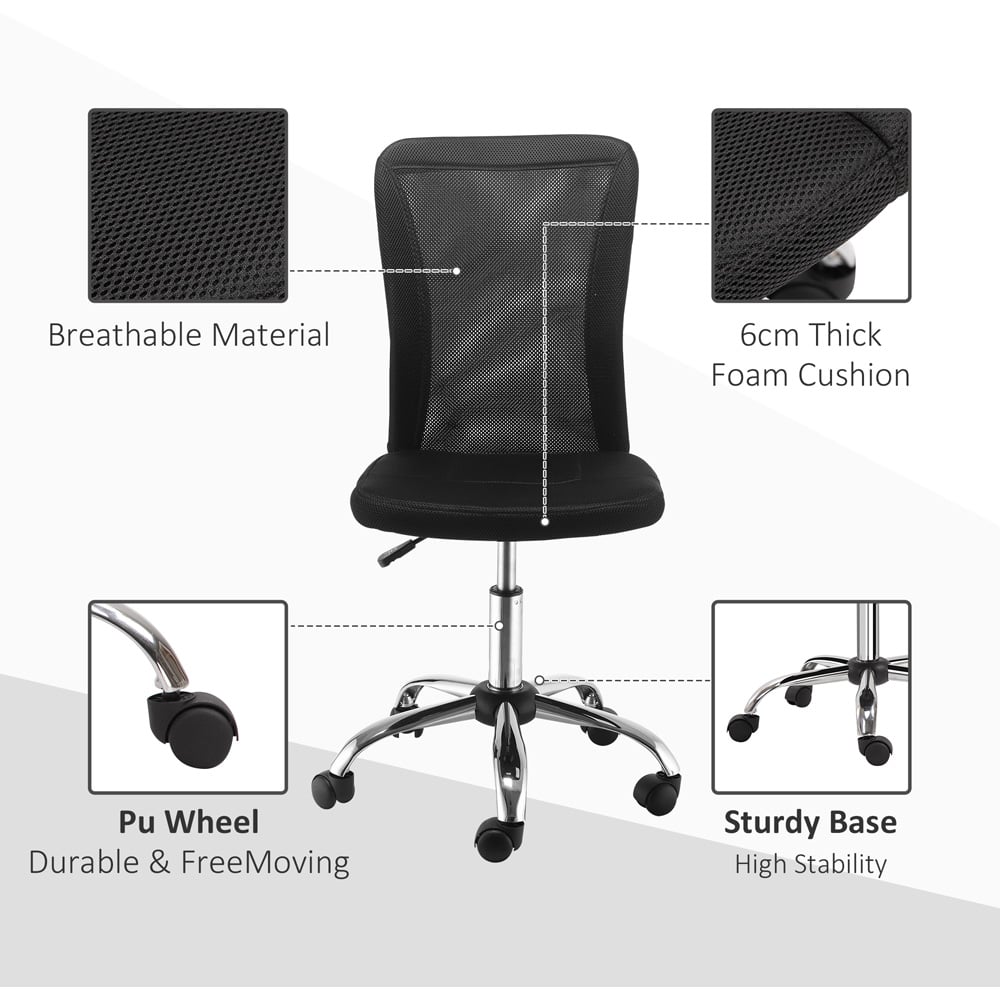 Portland Black Mesh Swivel Armless Office Chair Image 6