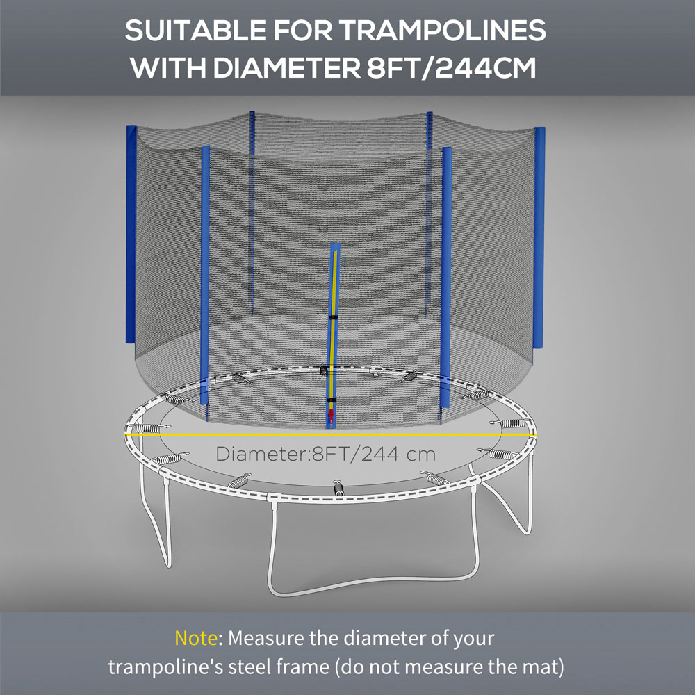 SPORTNOW 8ft Blue Trampoline Replacement Safety Net with Zipped Door Image 8