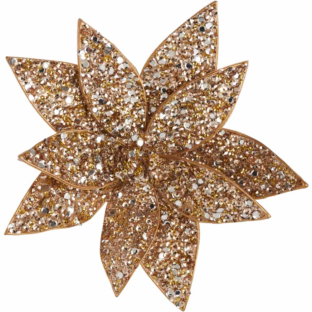 Wilko Luxe Gold Glitterbeads Flower Head with Clip Image 2