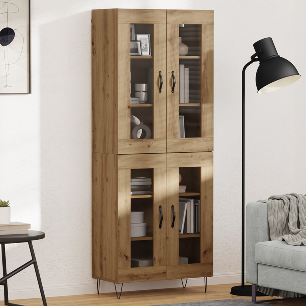 vidaXL 4 Glass Door Artisan Wood Sideboard Image