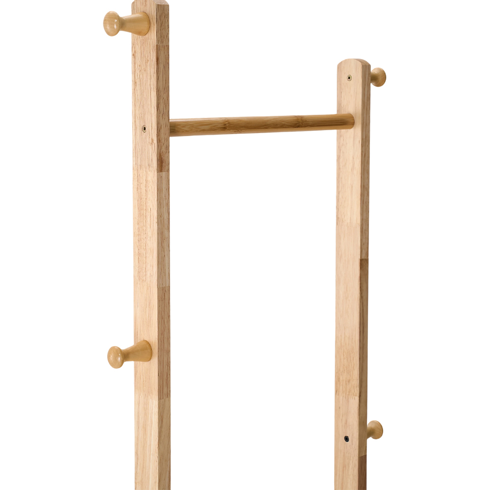 Living and Home Single Shelf Natural Freestanding Clothes Rack with 5 Hooks Image 4