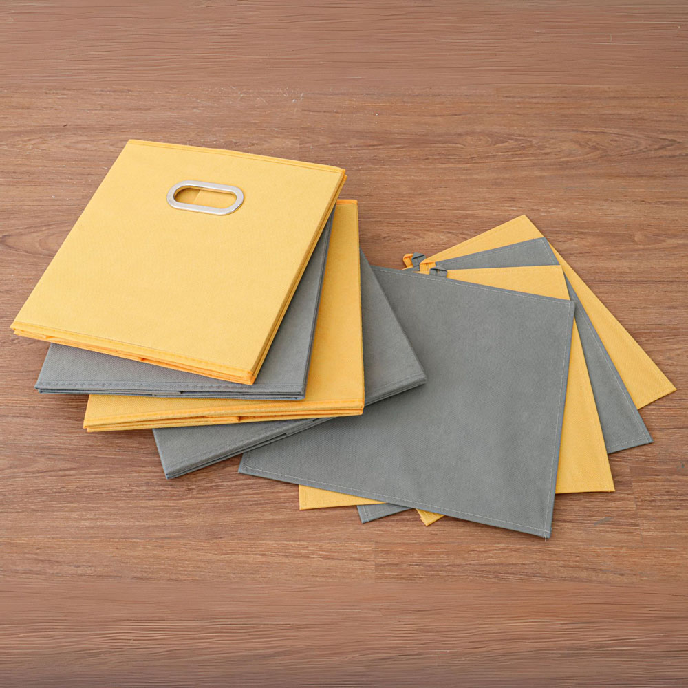 Home Source Grey and Yellow Fabric Large Storage Box 4 Pack Image 4