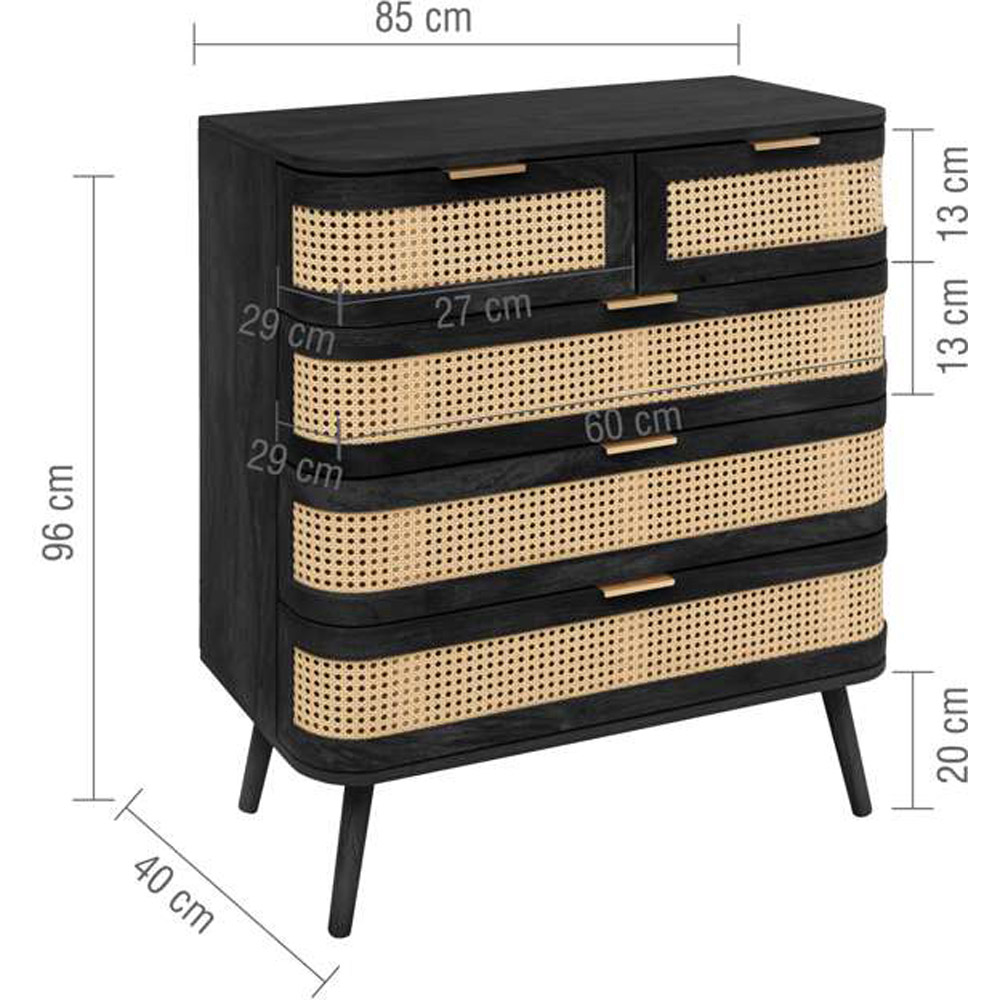 Birlea Noah 5 Drawer Black Rattan Storage Chest Image 9