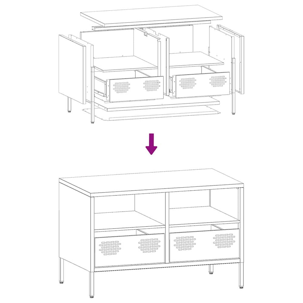 vidaXL 2 Drawer 2 Shelf Pink Steel Industrial Style TV Cabinet Image 9