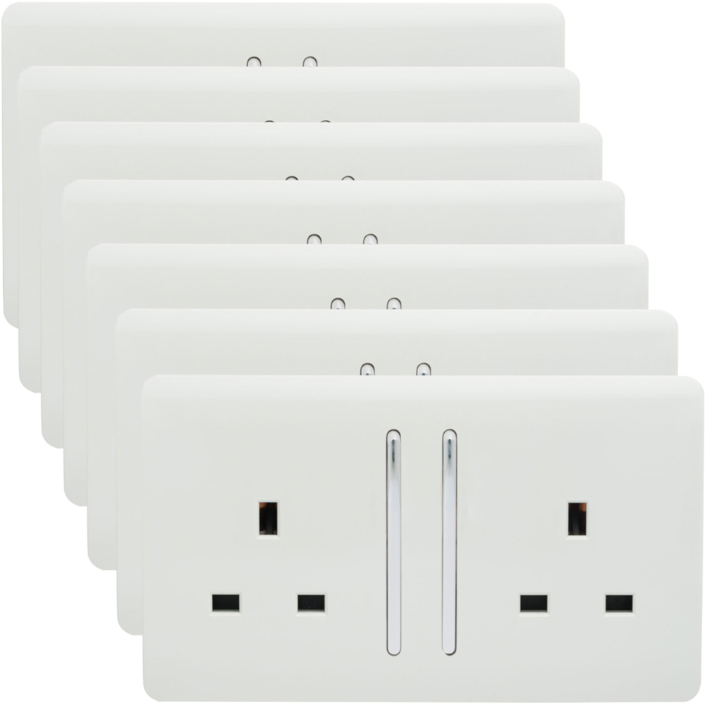 Trendi Switch 2 Gang Long Switch Ice White Plug Socket 7 Pack Image 1