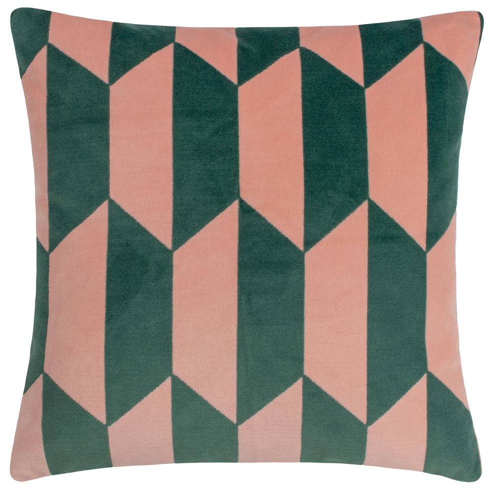 furn. Kalho Pink and Green Velvet Jacquard Cushion Image 1