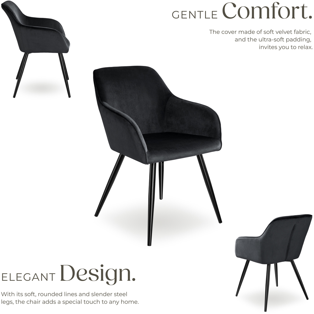 tectake Marilyn Set of 6 Black Velvet Look Padded Dining Chairs Image 3