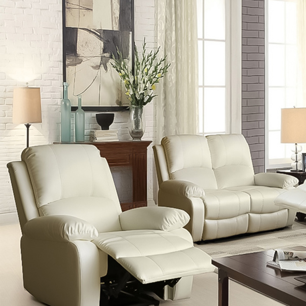 Brooklyn 6 Seater White Bonded Leather Manual Recliner Sofa Set Image 2