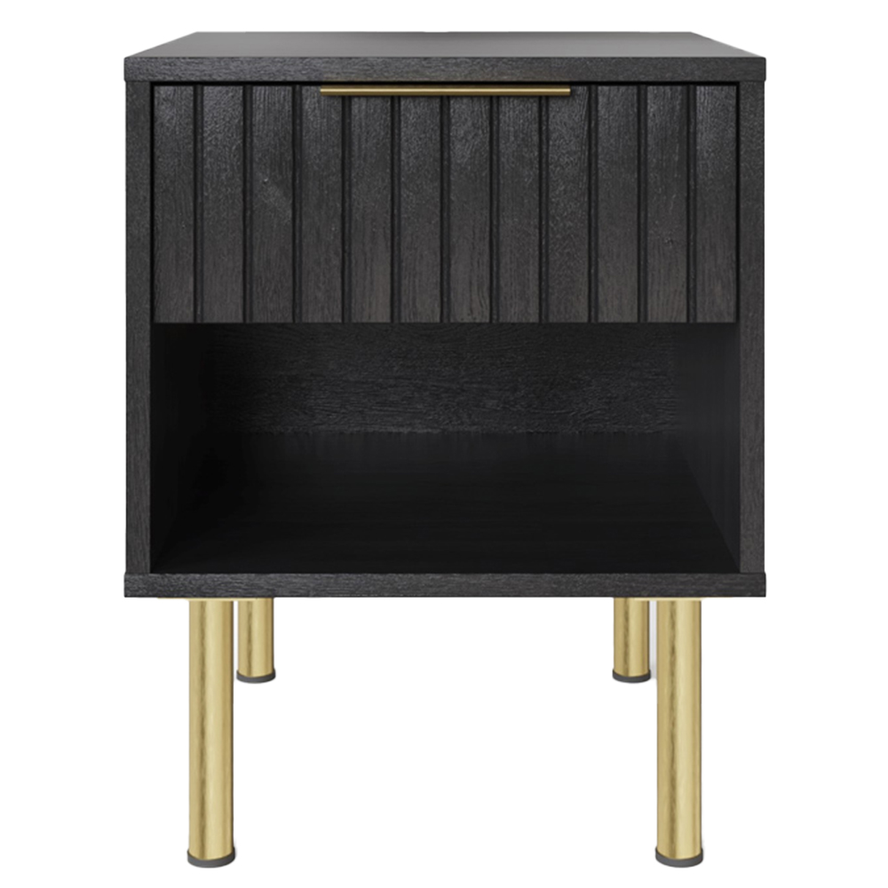 GFW Nervata Single Drawer Single Shelf Black Lamp Table Image 2