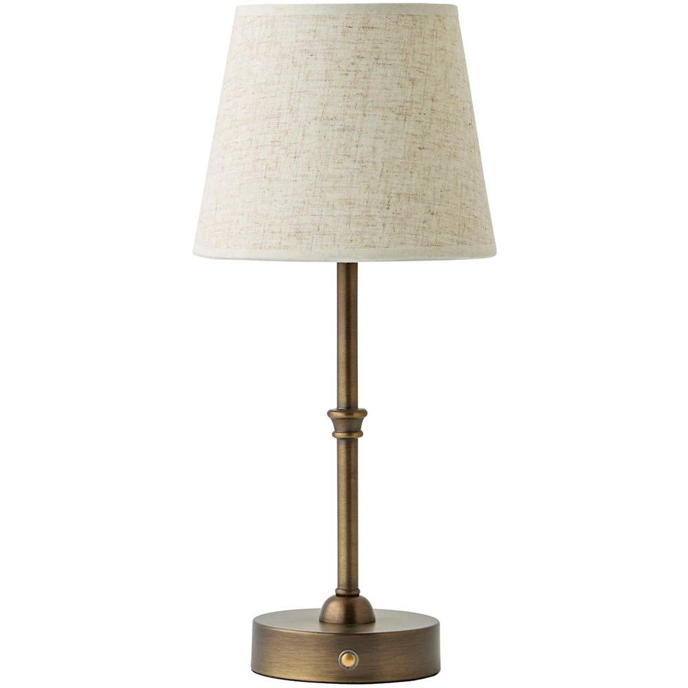 ValueLights Lowe Linen Tapered Shade Brass Portable Rechargeable Table Lamp with Bulb Image 1