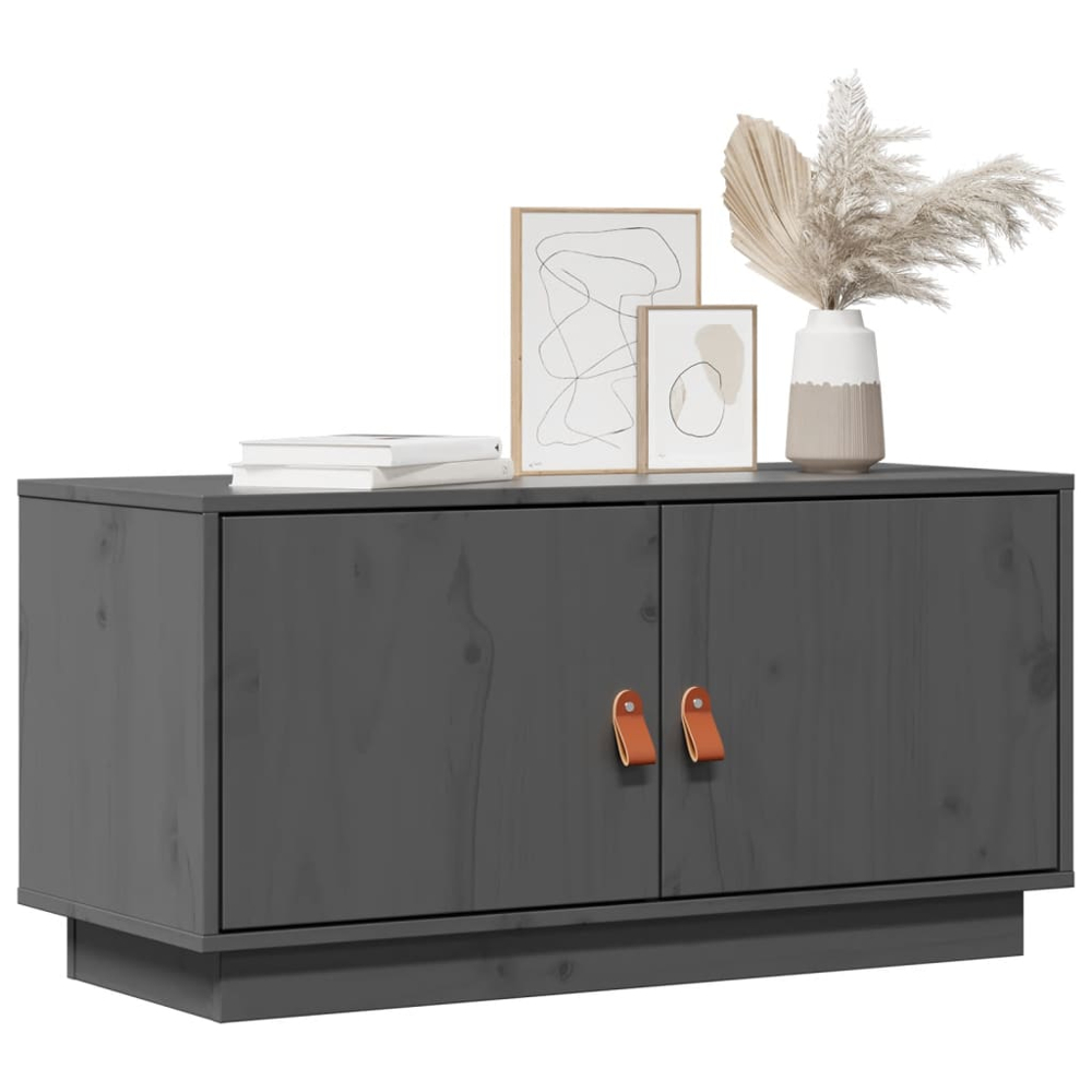 vidaXL 2 Door Grey Solid Pine Wood TV Cabinet Image 5