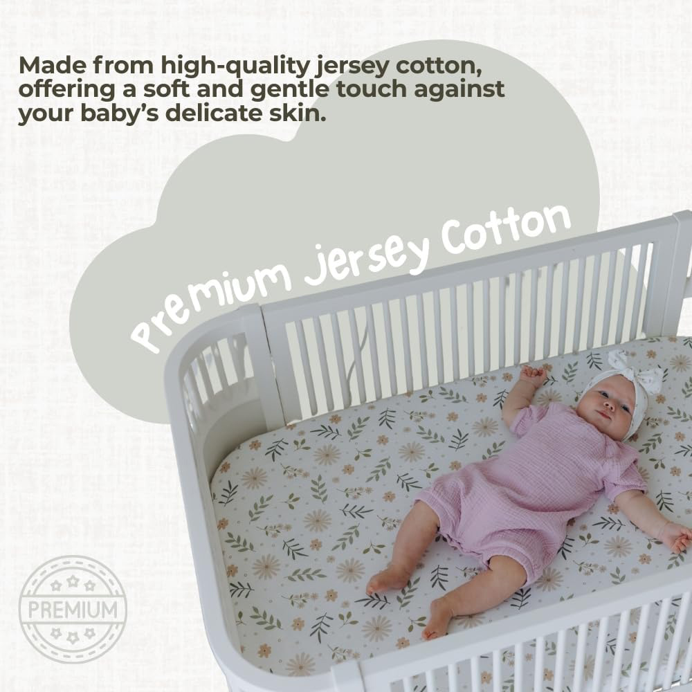 MHG Living Plants and Green Jersey Cotton Fitted Cot Bed Sheet 120 x 60cm 2 Pack Image 8