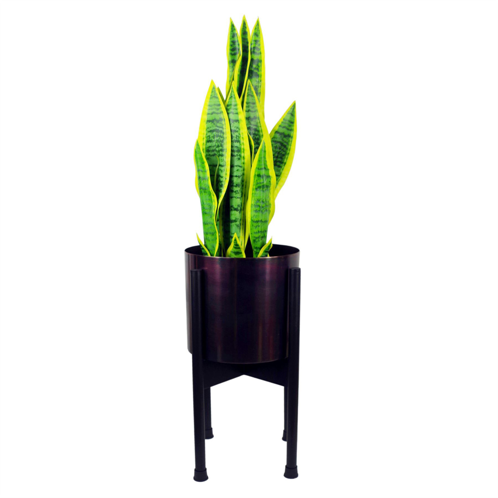 Leaf Medium Gold Metal Planter Stand and Iridescent Rainbow Planter Set 38.5 x 18cm Image 4