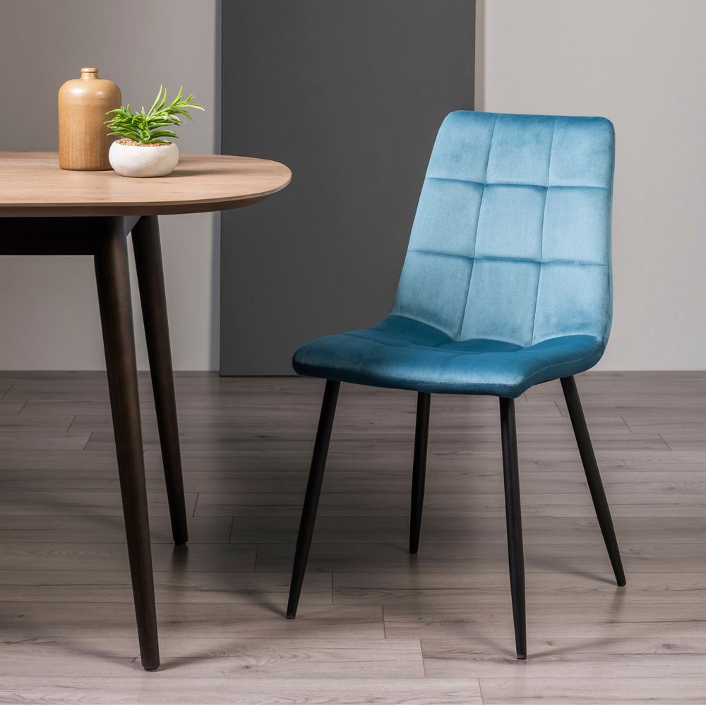 Bentley Designs Mondrian Set of 2 Petrol Blue Velvet Dining Chair Image 6