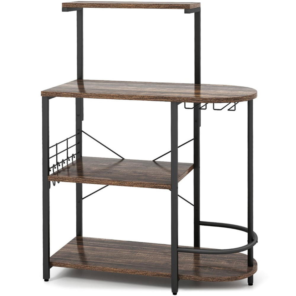 Costway 4 Shelf Rustic Brown Bakers Rack with 6 Hook Image 1