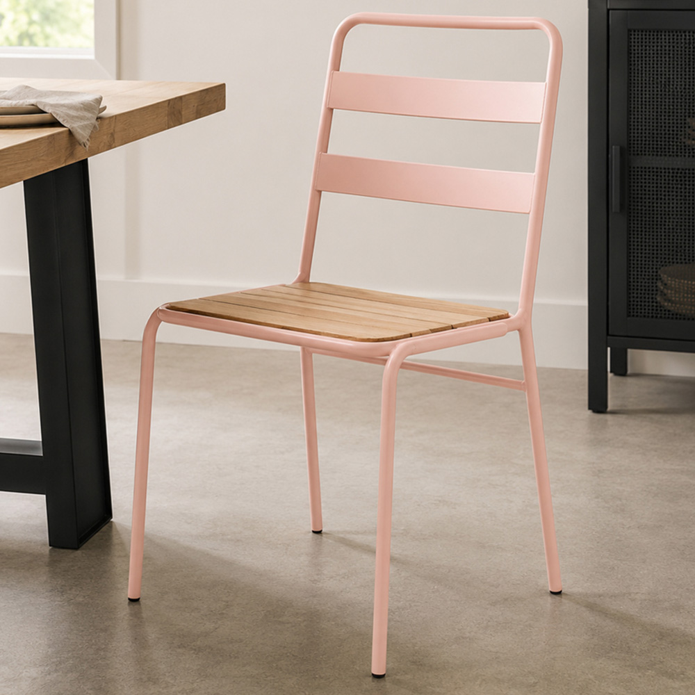 Premier Housewares District Pink Metal and Elm Wood Dining Chair Image 1