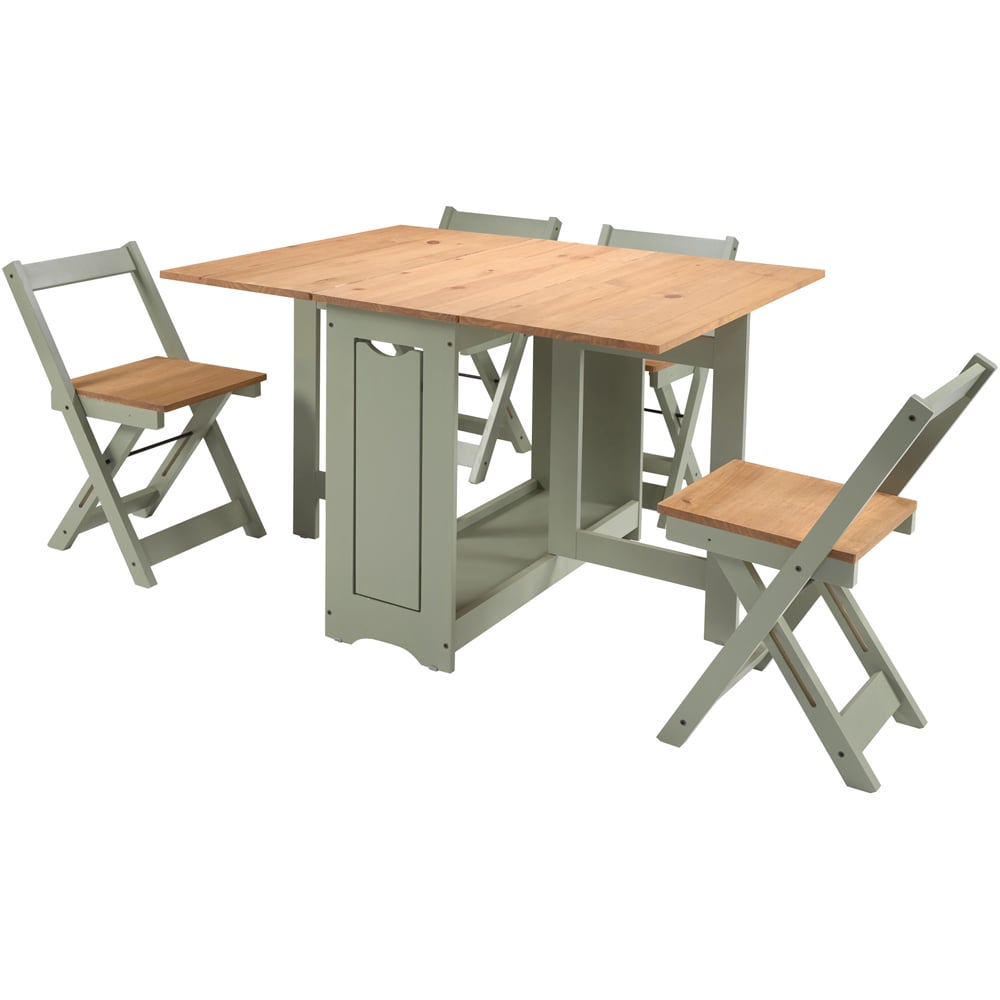 Seconique Santos Single Shelf Butterfly Foldaway 4 Seater Dining Set Green and Waxed Pine Image 5