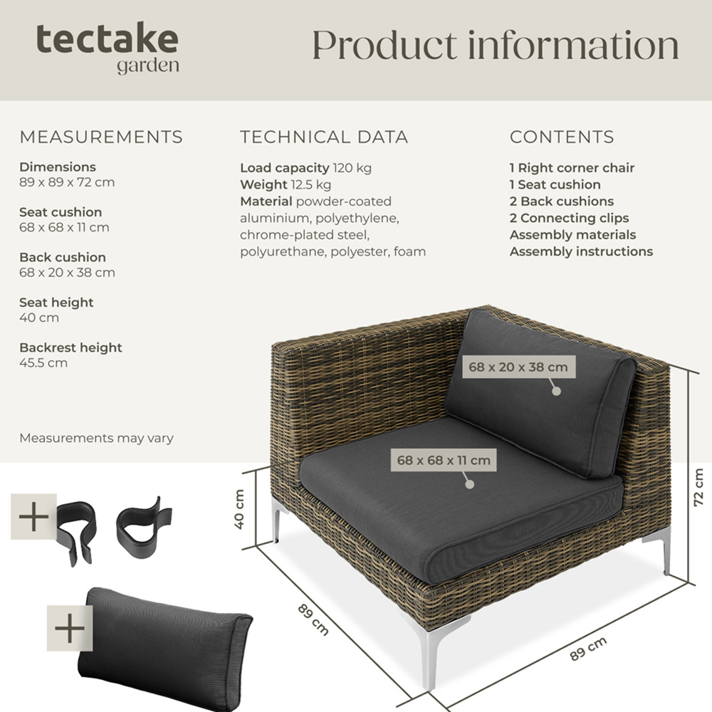 tectake Villanova Rattan Right Corner Garden Chair with Cushion Image 9