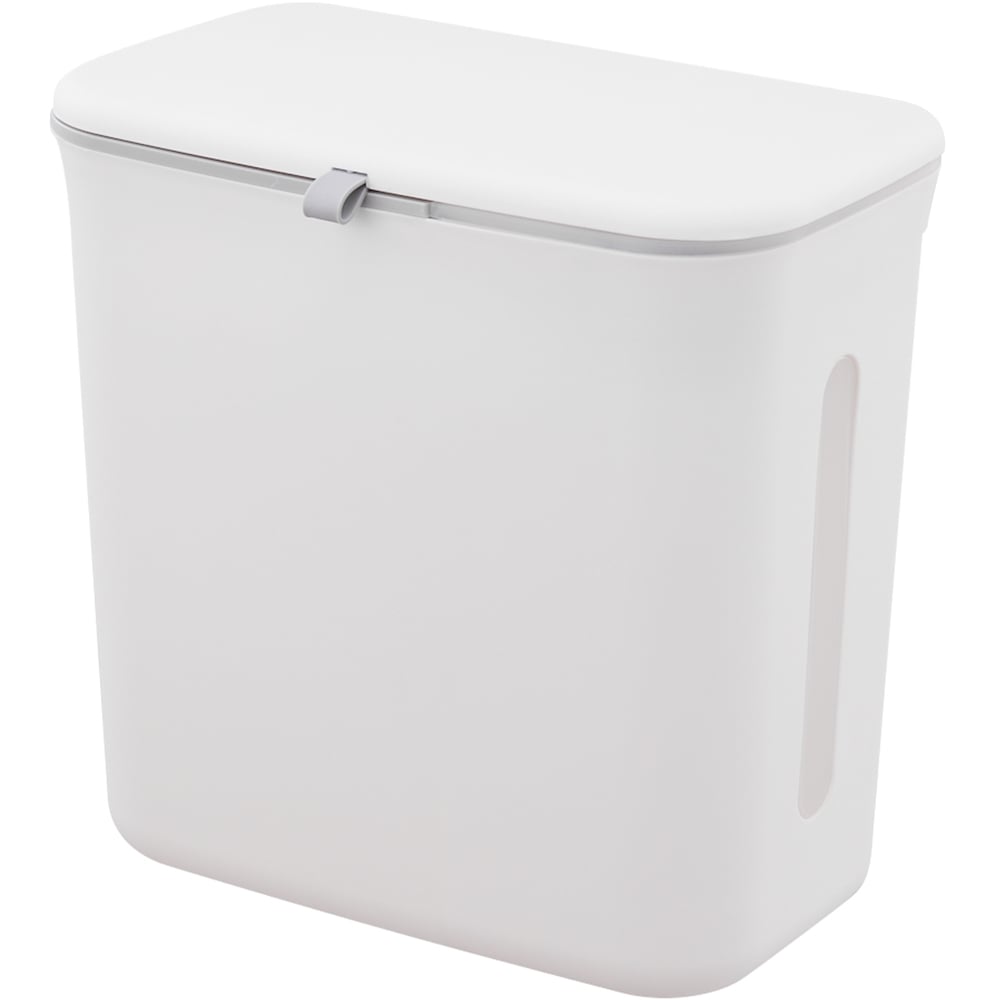 Living and Home White Wall Mounted Kitchen Trash Bin with Lid Image 1