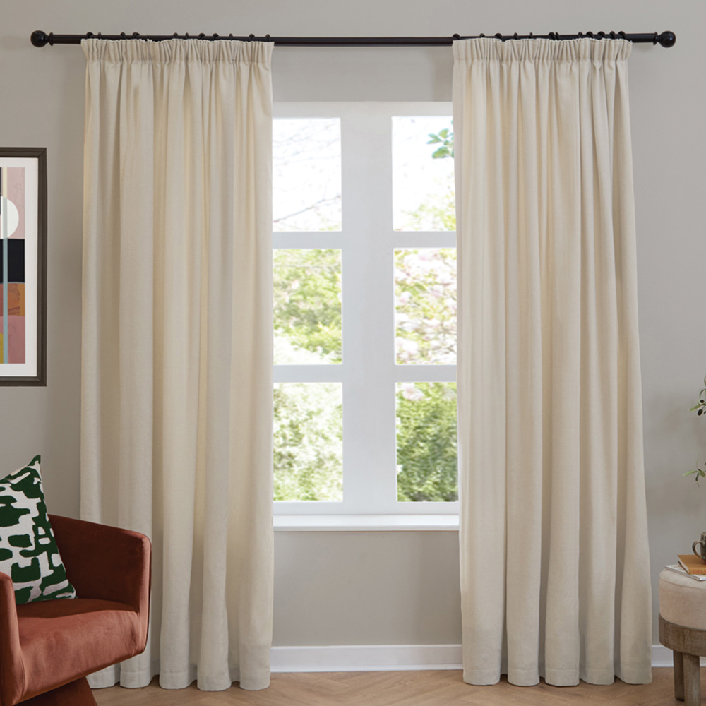 Furn Soft Chenille Ecru Blackout Pencil Pleat Curtains 117 x 137cm Image 1