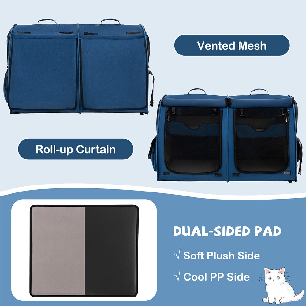 Costway Navy 2 Tier Pet Travel Carrier with Removable Hammocks Image 5